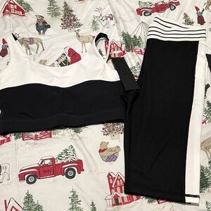 Black and White Sports Bra and Biker Shorts Set